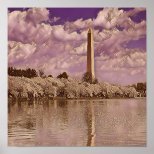 Cherry Blossom bij het Washington Monument Poster