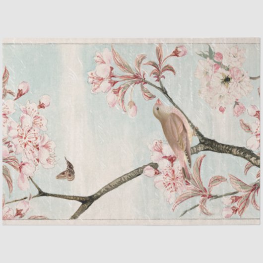 Cherry Blossom Bird  Bee Moth Decoupage Tissuepapier (Voorkant)