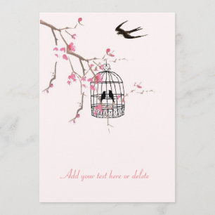Cherry Blossom, birdcage, bruiloft, Uitnodiging