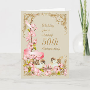 Cherry Blossom & Birds 50th Jubileum Kaart