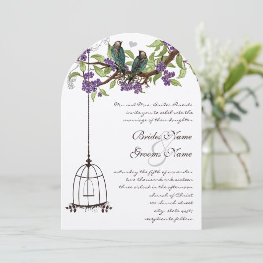 Cherry Blossom  Birds & Birdcage Weddings Kaart (Staand voorkant)