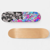 Cherry Blossom Black Cat Abstract sky Blue Floral Skateboard (Horizontaal)