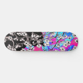 Cherry Blossom Black Cat Abstract sky Blue Floral Skateboard (Horizontaal)