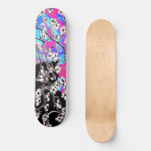 Cherry Blossom Black Cat Abstract sky Blue Floral Skateboard (Voorkant)