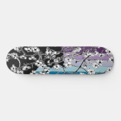 Cherry Blossom Black Cat Floral Stripes Paars Skateboard (Horizontaal)