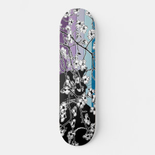 Cherry Blossom Black Cat Floral Stripes Paars Skateboard