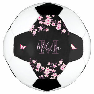 Cherry Blossom Black Pink Votre Nom Monogramme 