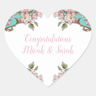 Cherry Blossom Blauwgroen Retro  Baby shower Hart Sticker