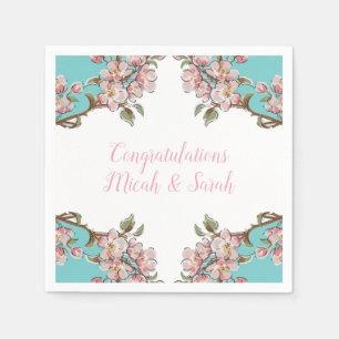 Cherry Blossom Blauwgroen Retro  Baby shower Servet