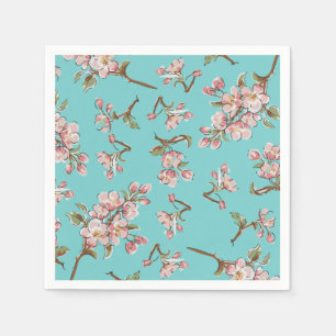 Cherry Blossom Blauwgroen Retro  Baby shower Servet