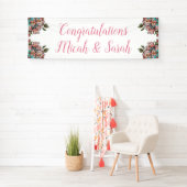 Cherry Blossom Blauwgroen Retro Baby shower Spandoek (Insitu)