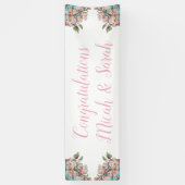 Cherry Blossom Blauwgroen Retro Baby shower Spandoek (Verticaal)