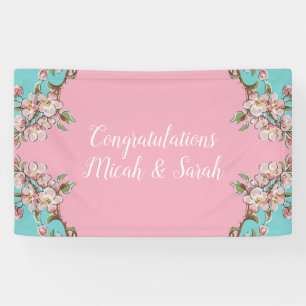 Cherry Blossom Blauwgroen Retro  Baby shower Spandoek