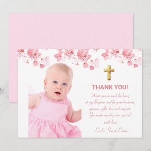 Cherry Blossom Bloemen Foto Cross Meisje Doop Bedankkaart