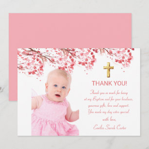 Cherry Blossom Bloemen Foto Cross Meisje Doop Bedankkaart