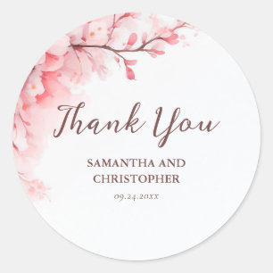 Cherry Blossom Bloemen Huwelijksgunst Dank u Ronde Sticker