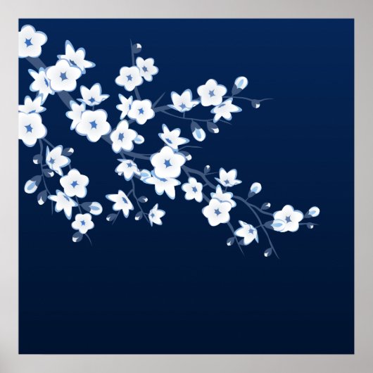 Cherry Blossom Blue White Poster (Voorkant)