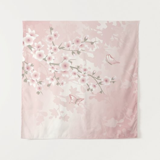 Cherry Blossom Blush Pink Floral Wandkleed (Voorkant)