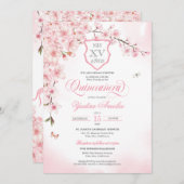 Cherry Blossom Blush Pink Quinceañera Invitation (Devant / Derrière)