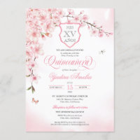 Cherry Blossom Blush Pink Quinceañera Invitation