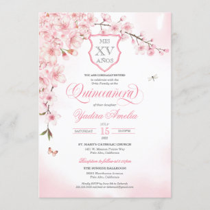 Cherry Blossom Blush Pink Quinceañera Uitnodiging