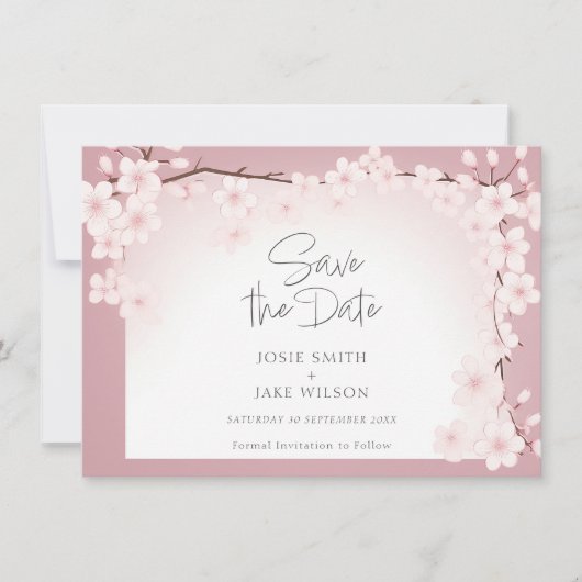 Cherry Blossom  Border Save the Date (Voorkant)