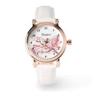 Cherry Blossom Botanische Bloemen Roze Verjaardag Horloge