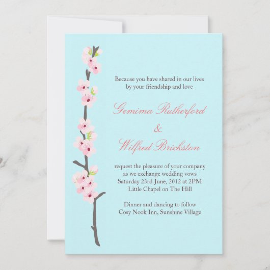 Cherry Blossom Branch Invitation (blauw) Kaart (Voorkant)