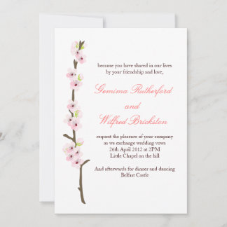 Cherry Blossom Branch Invitation (White) Kaart