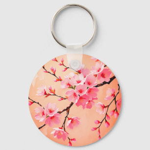 Cherry Blossom Branches Art – Elegante roze Sakura Sleutelhanger