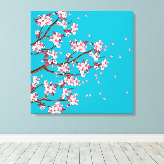 Cherry Blossom Branches Custom Wrapped Canvas Afdruk (Insitu (Houten vloer))
