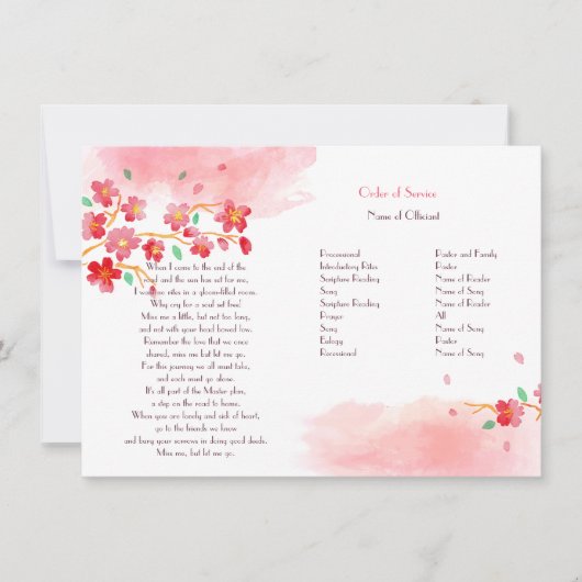 Cherry Blossom Branches Memorial Service Programme Kaart (Voorkant)