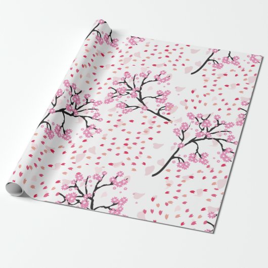 Cherry Blossom Breeze Wrapping Paper Cadeaupapier (Uitgerold)