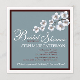 Cherry Blossom Bridal Shower Invitation Blue Brown Kaart
