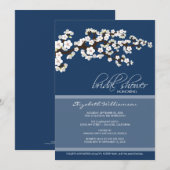 Cherry Blossom Bridal Shower Invitation (marine) Kaart (Voorkant / Achterkant)