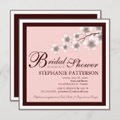 Cherry Blossom Bridal Shower Invitation PInk Brown Kaart (Voorkant / Achterkant)