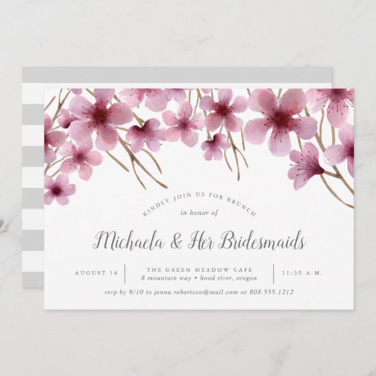 Cherry Blossom Bridesmaids Brunch Invitation Kaart (Voorkant / Achterkant)
