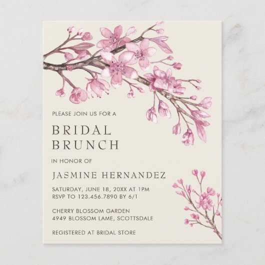 Cherry Blossom Budget Bridal Brunch Uitnodiging Flyer (Voorkant)