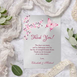 Cherry Blossom Butterfly Baby shower Dank u wel Bedankkaart