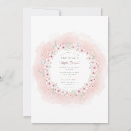 Cherry Blossom Butterfly Baby shower Uitnodiging (Voorkant)