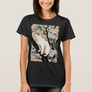 Cherry Blossom Cat Woodblock T-shirt