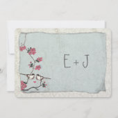  Cherry Blossom Chickadee Damask Wedding Kaart (Achterkant)