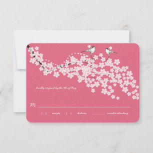  Cherry Blossom Chickadee Wedding RSVP Kaartje