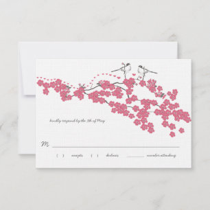  Cherry Blossom Chickadee Wedding RSVP Kaartje