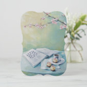 Cherry Blossom, Coffee, Crossword Blank Invitation Kaart (Staand voorkant)