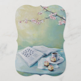 Cherry Blossom, Coffee, Crossword Blank Invitation Kaart