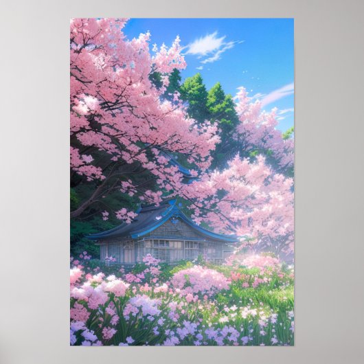 Cherry Blossom Cottage Poster (Voorkant)