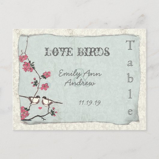  Cherry Blossom Damask Wedding Table Number Briefkaart (Voorkant)