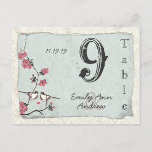 Cherry Blossom Damask Wedding Table Number Briefkaart
