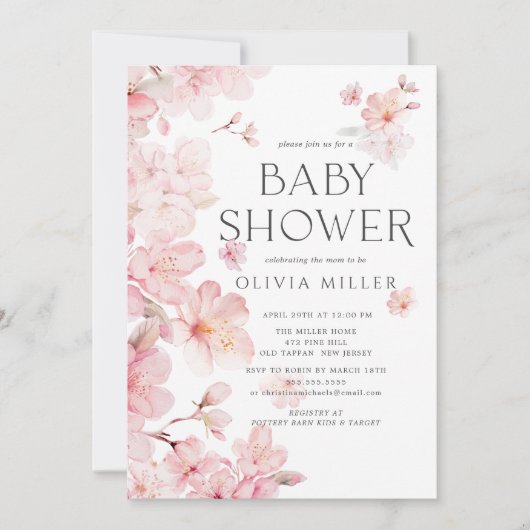 Cherry Blossom Delight Bébé Douche Invitations (Devant)